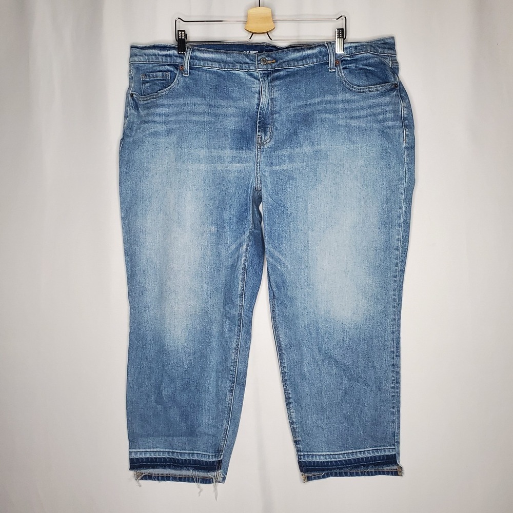 Old Navy Jeans Women‎ Plus 22 Mid-Rise Boyfriend Crop Ankle Raw Fringe Hem